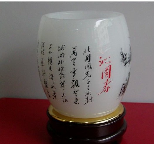 晓燕文化办公-提供礼品 鼓型白玉旋转笔筒 沁园春