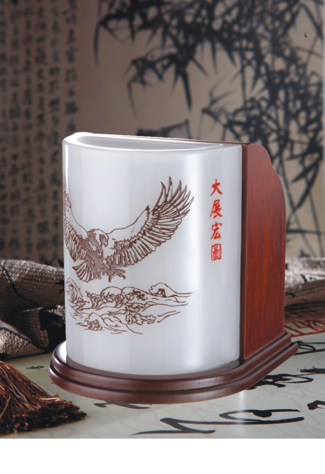 晓燕文化办公-提供礼品 白玉圆形大展鸿图组合笔筒