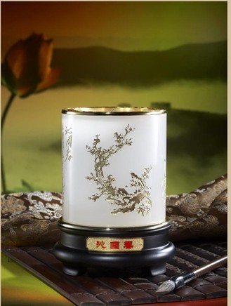 晓燕文化办公-提供礼品 白玉圆形笔筒（沁园春）