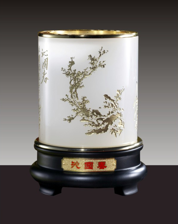 晓燕文化办公-提供礼品 白玉圆形笔筒（沁园春）