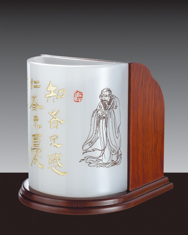 晓燕文化办公-提供礼品 白玉圆形论语组合笔筒