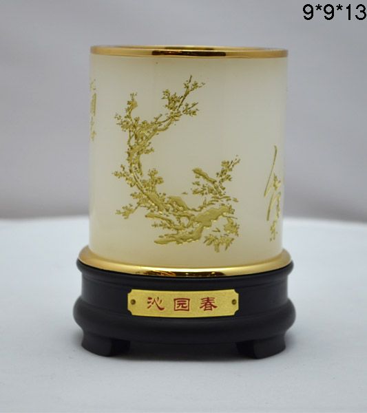 晓燕文化办公-提供礼品 白玉圆形笔筒（沁园春）
