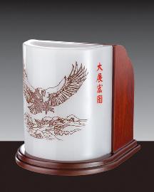 晓燕文化办公-提供礼品 白玉圆形大展鸿图组合笔筒